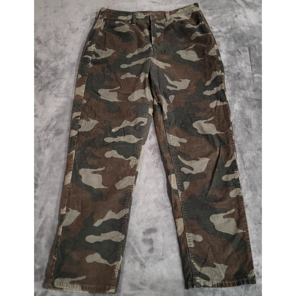 American Eagle Jeans Women 8 Reg Green Camo Corduroy Mom Straight Stretch Grunge